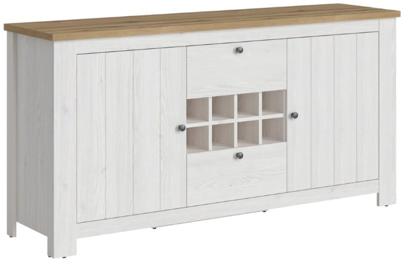 Celesto White and Oak 5 Door 2 Drawer Display Cabinet