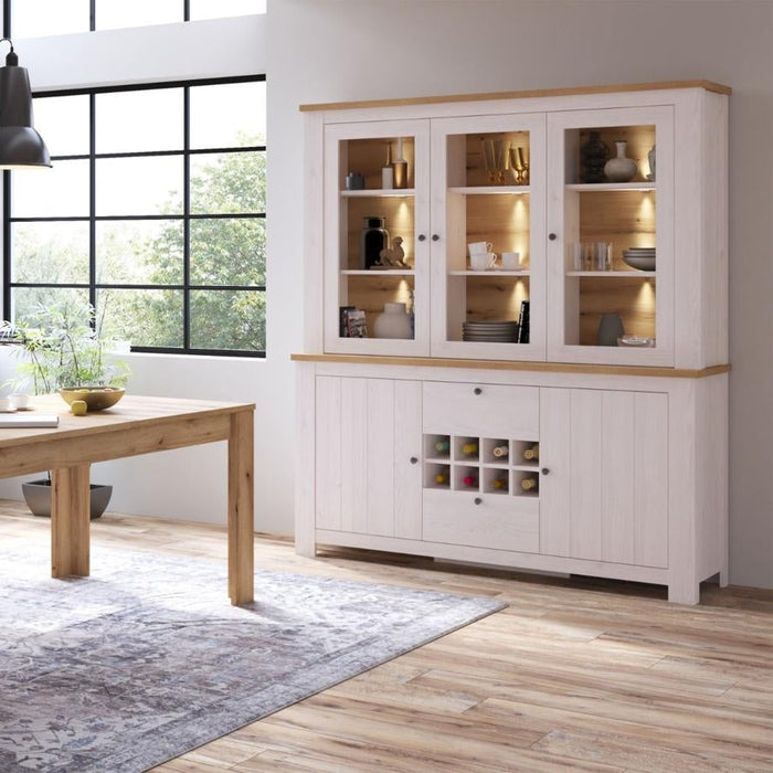 Celesto White and Oak 5 Door 2 Drawer Display Cabinet