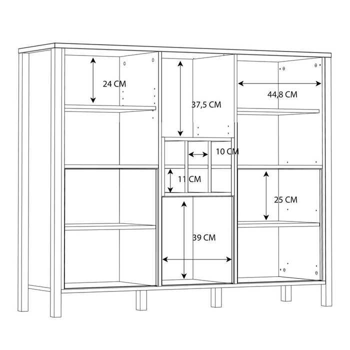High Rock Matt Black and Riviera Oak 3 Door Shelf Unit