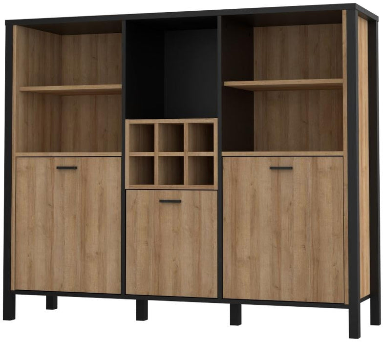 High Rock Matt Black and Riviera Oak 3 Door Shelf Unit