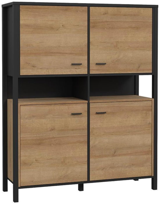 High Rock Matt Black and Riviera Oak 4 Door Storage Cabinet
