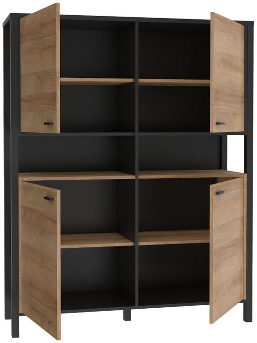 High Rock Matt Black and Riviera Oak 4 Door Storage Cabinet