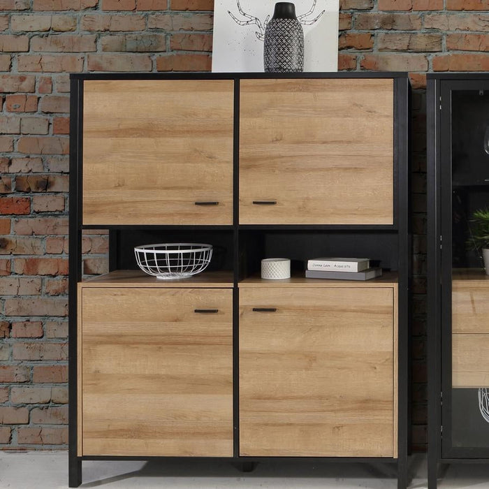 High Rock Matt Black and Riviera Oak 4 Door Storage Cabinet
