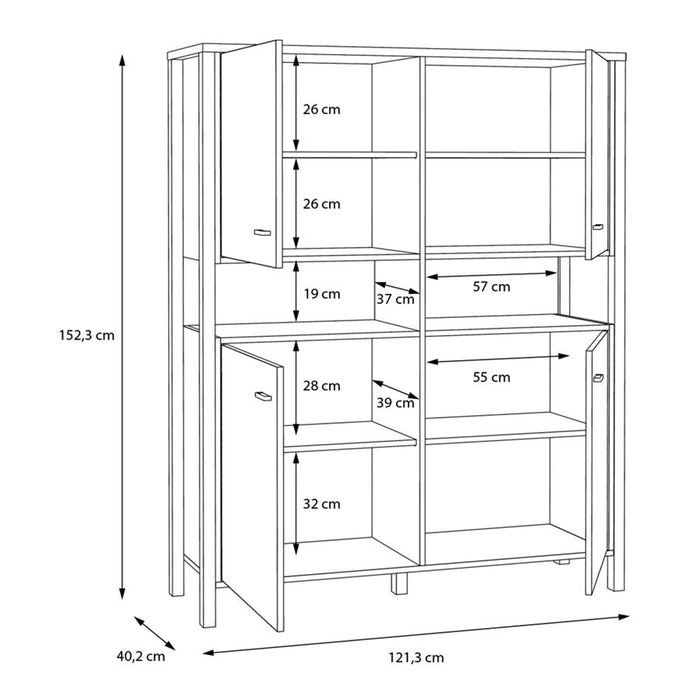 High Rock Matt Black and Riviera Oak 4 Door Storage Cabinet