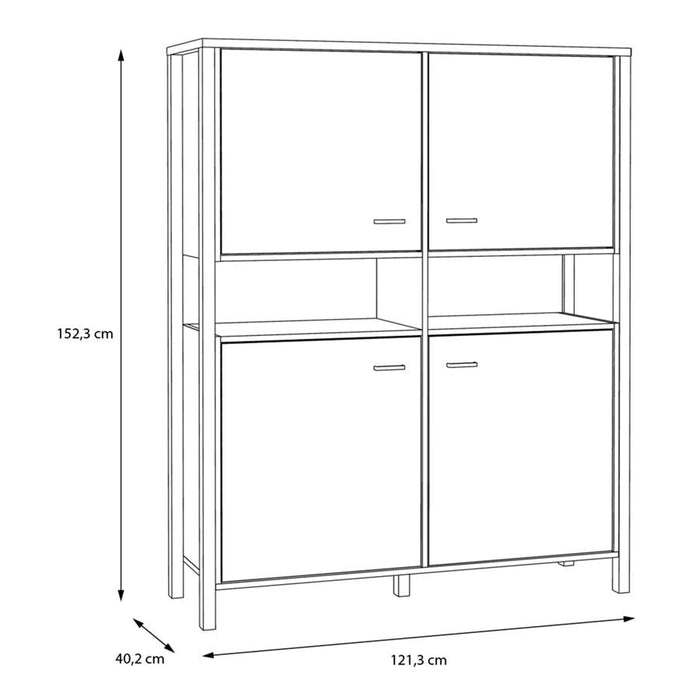 High Rock Matt Black and Riviera Oak 4 Door Storage Cabinet