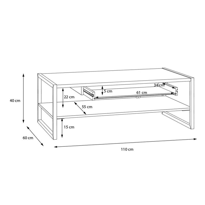High Rock Matt Black and Riviera Oak Coffee Table
