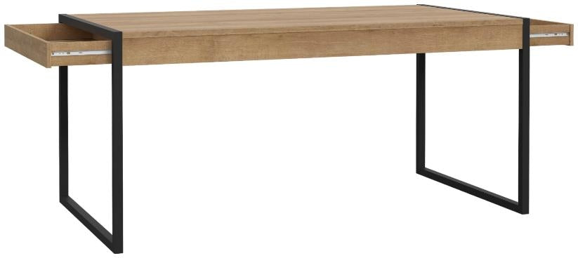 High Rock Matt Black and Riviera Oak Dining Table - 6 Seater