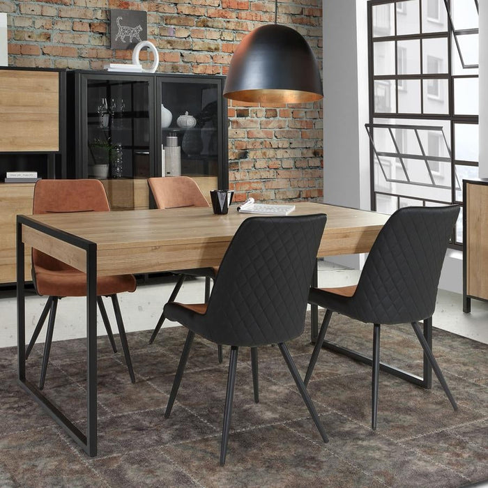 High Rock Matt Black and Riviera Oak Dining Table - 6 Seater