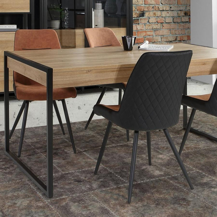 High Rock Matt Black and Riviera Oak Dining Table - 6 Seater