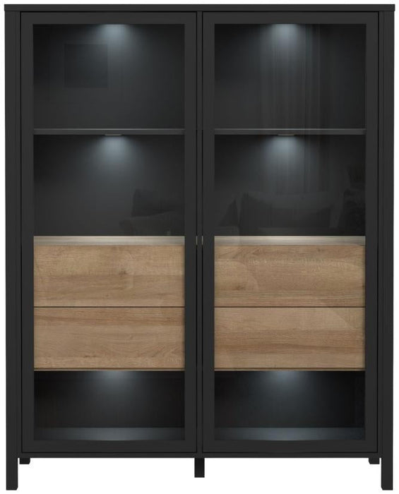 High Rock Matt Black and Riviera Oak Extra Wide Display Cabinet