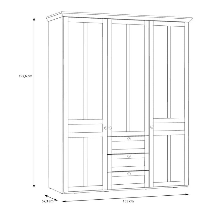 Iloppa Snowy Oak and Oak Nelson 3 Door Wardrobe