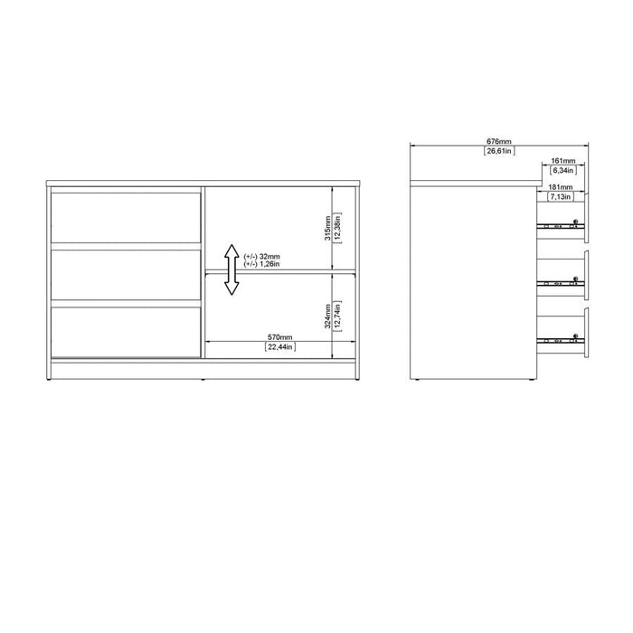 Naia 1 Sliding Door 3 Drawer Storage Unit