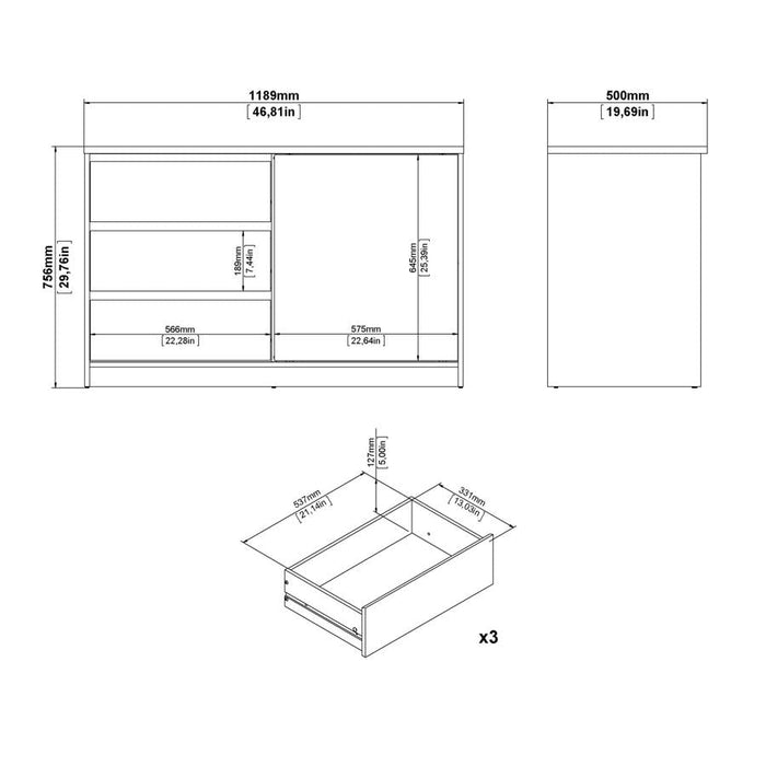 Naia 1 Sliding Door 3 Drawer Storage Unit