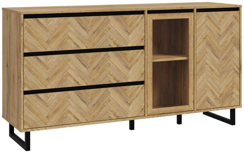 Nikomedes Spica Oak Matt Black and Bartex Oak Sideboard