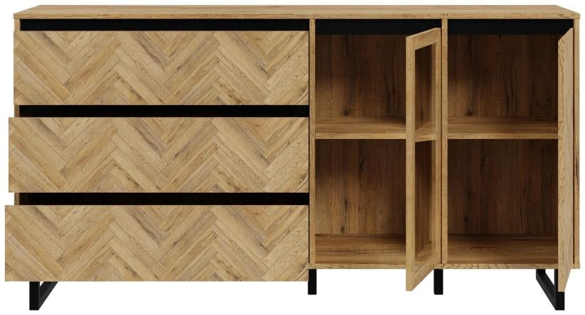Nikomedes Spica Oak Matt Black and Bartex Oak Sideboard