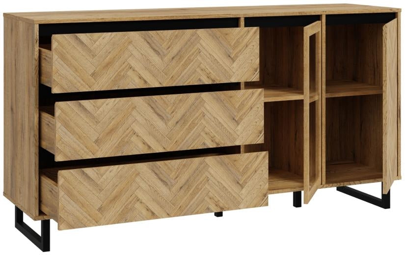 Nikomedes Spica Oak Matt Black and Bartex Oak Sideboard