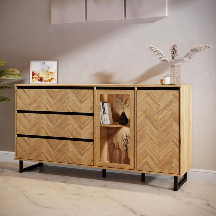 Nikomedes Spica Oak Matt Black and Bartex Oak Sideboard