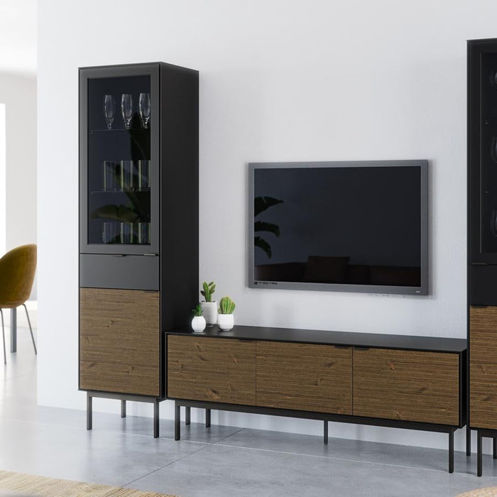 Soma Granulated Black Brushed Espresso 2 Door 1 Drawer Showcase