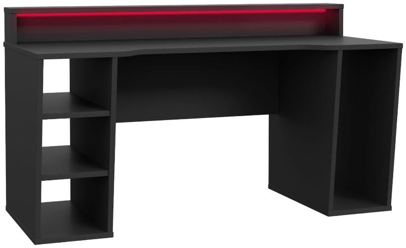 Tezaur Matt Black 2 Shelves Led Gaming Desk
