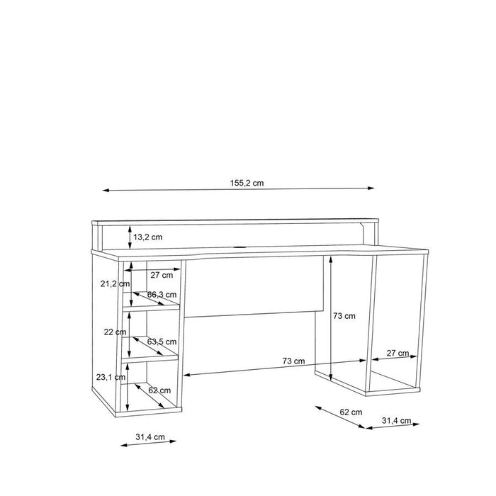 Tezaur Matt Black 2 Shelves Led Gaming Desk