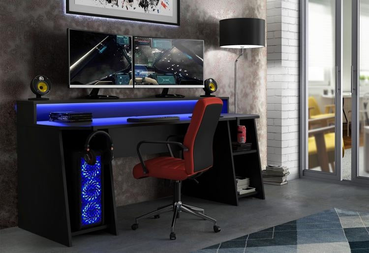 Tezaur Matt Black and Blue Led Gaming Desk
