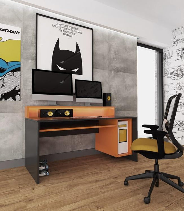 Tezaur Matt Black and Orange Led Gaming Desk