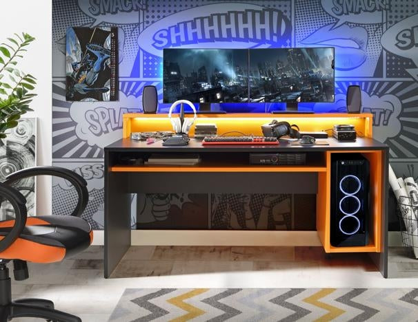 Tezaur Matt Black and Orange Led Gaming Desk