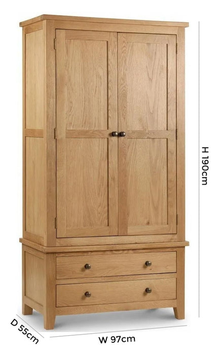 Marlborough Waxed Oak 2 Door 2 Drawer Wardrobe