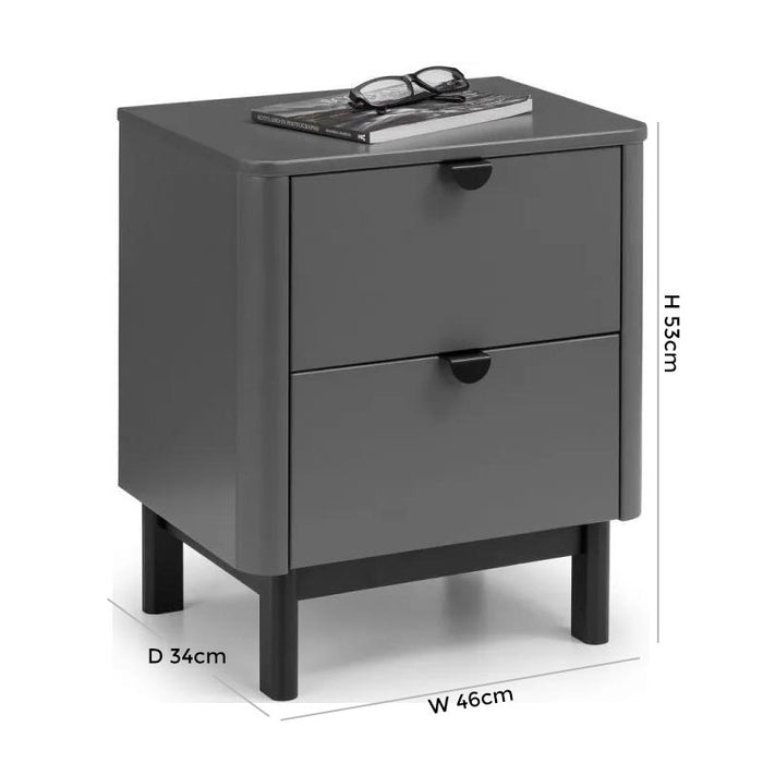 Chloe Storm Grey 2 Drawer Bedside Cabinet