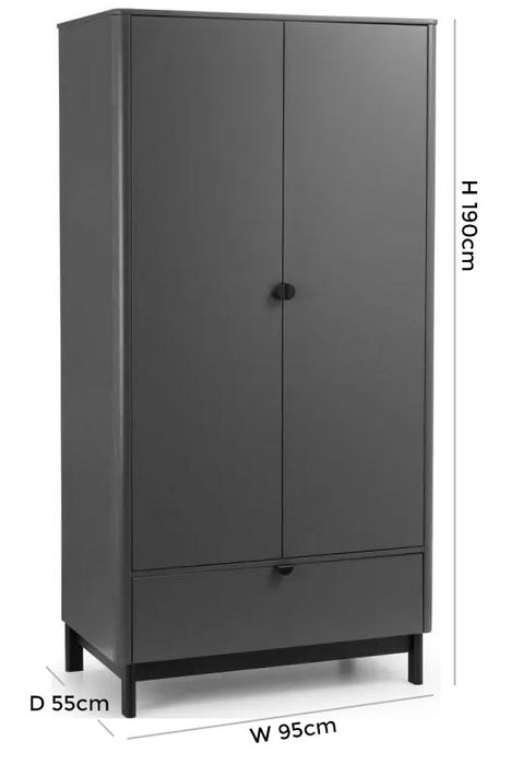Chloe Storm Grey Double 2 Door 1 Drawer Wardrobe