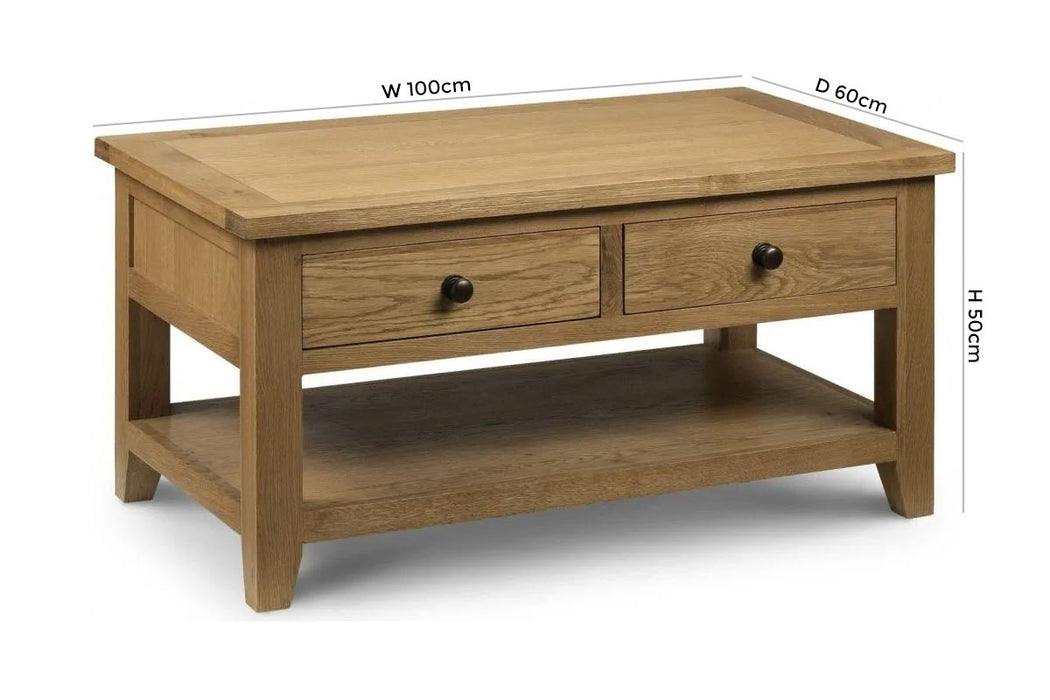 Astoria Waxed Oak 2 Drawer Coffee Table