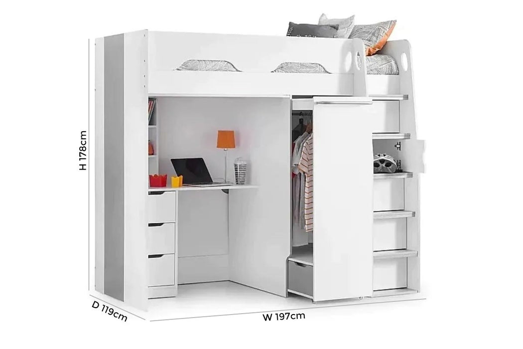 Pegasus White High Sleeper Bed