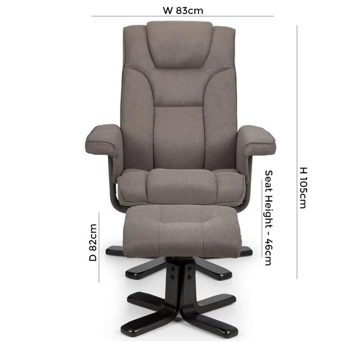 Malmo Mid Grey Fabric Swivel Recliner Chair with Footstool