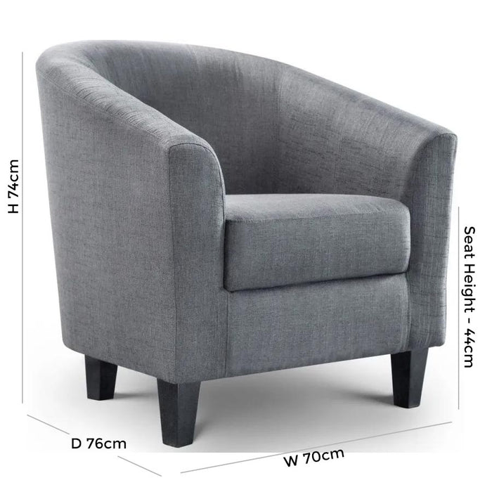 Hugo Slate Grey Linen Fabric Tub Chair