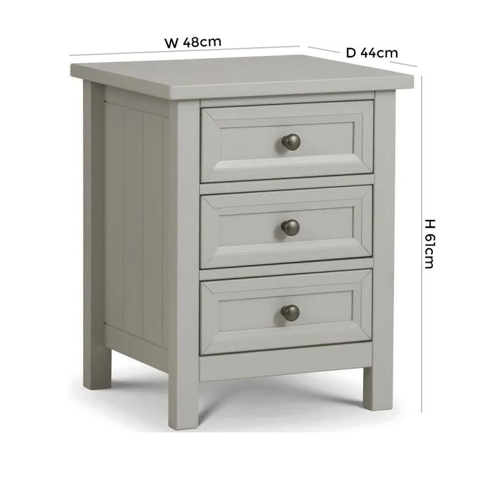 Maine Dove Grey Lacquered Pine Bedside 3 Drawer Cabinet