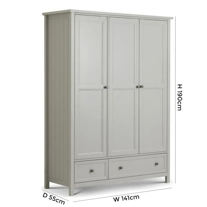 Maine Dove Grey Lacquered Pine 3 Door 2 Drawer Wardrobe