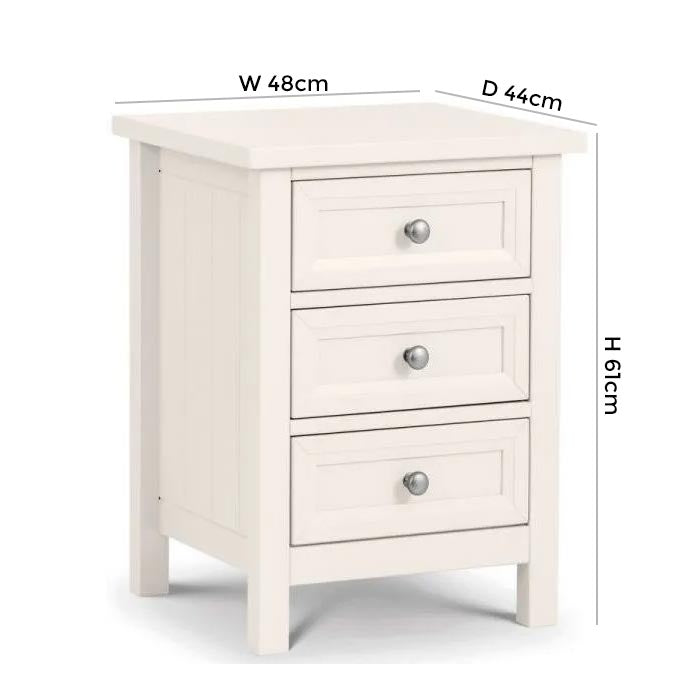 Maine White Pine 3 Drawer Bedside Cabinet