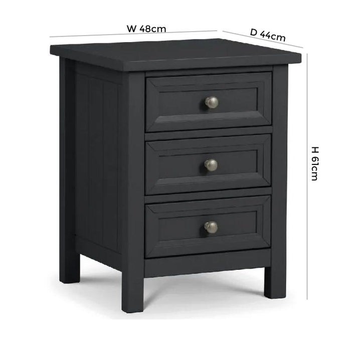 Maine Anthracite Lacquered Pine 3 Drawers Bedside Cabinet