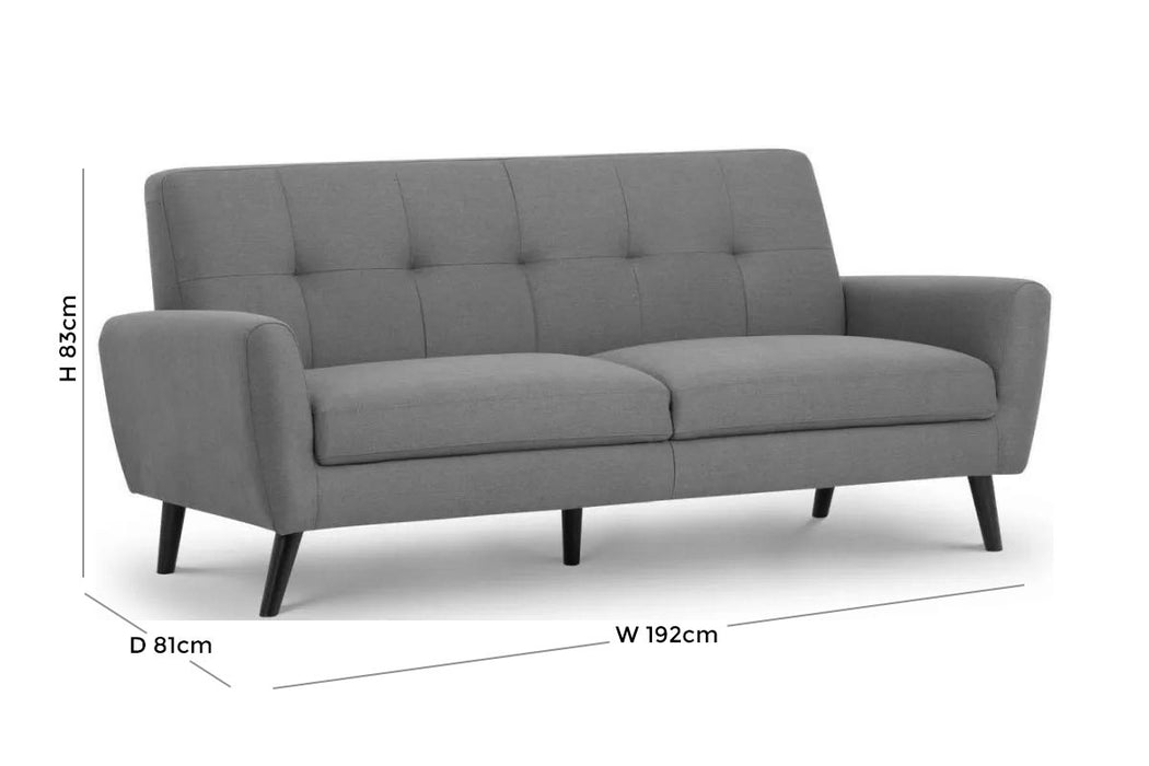 Monza Grey Linen Fabric 3 Seater Sofa