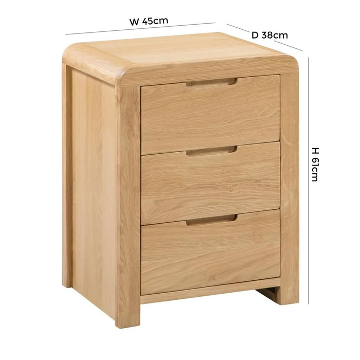 Curve Oak 3 Drawers Bedside Cabinet