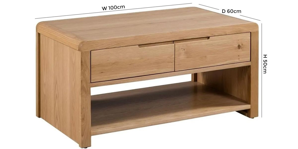 Curve Oak 2 Drawer Coffee Table