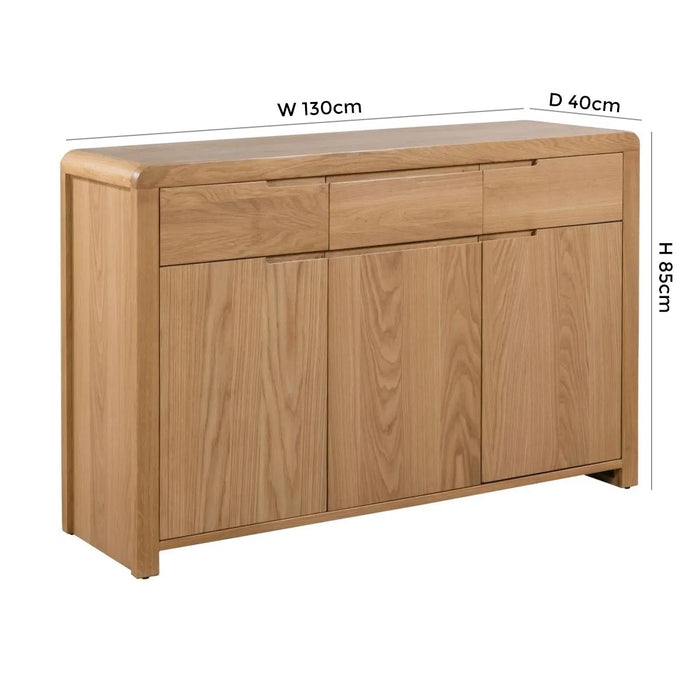 Curve Oak 3 Door 3 Drawer Sideboard