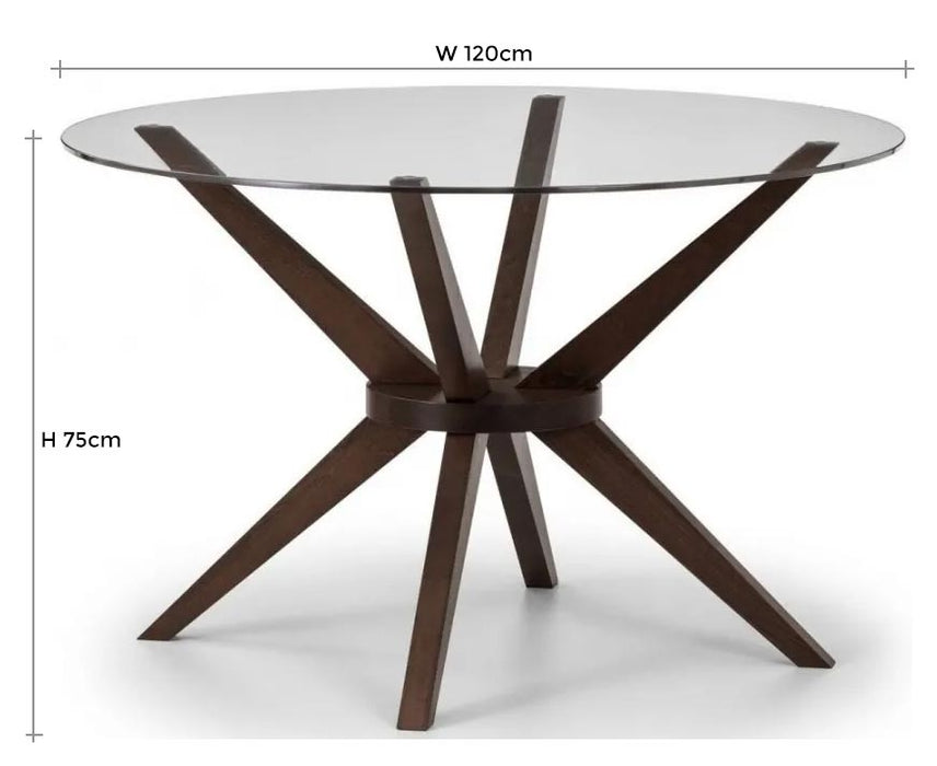 Chelsea Walnut and Glass Round 4 Seater Dining Set with 4 Kensington Chairs