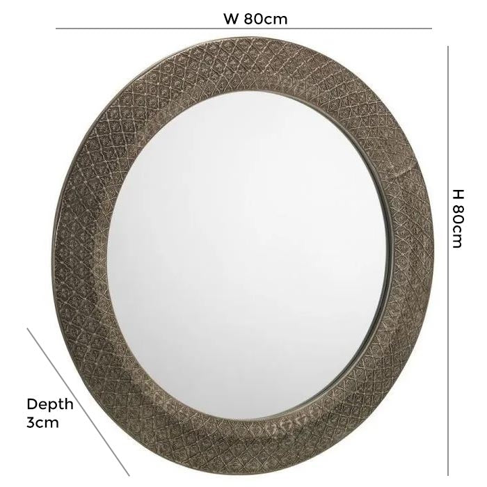 Cadence Ornate Pewter Effect Lacquered Round Wall Mirror - 80cm x 80cm