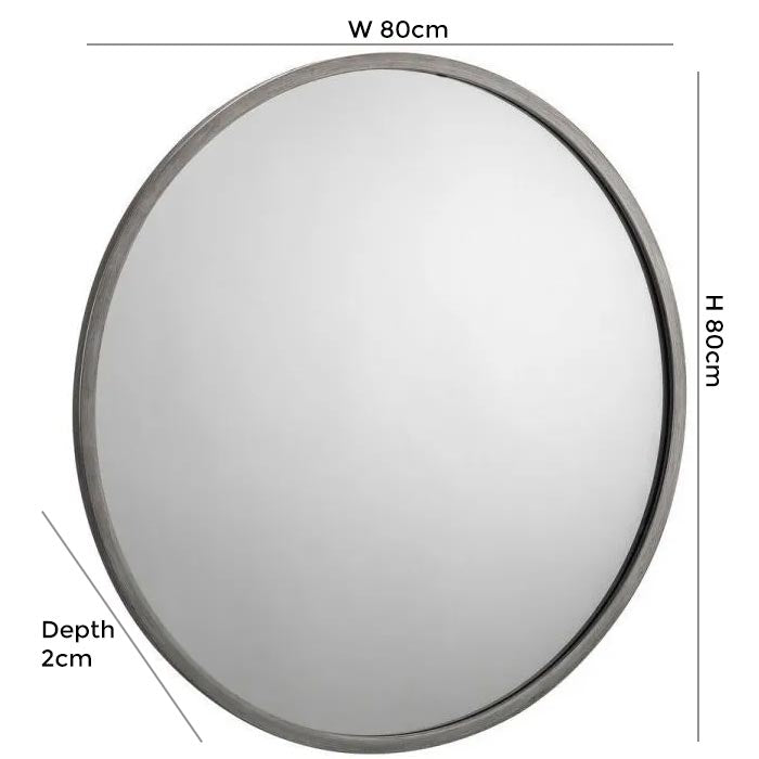 Octave Pewter Effect Lacquered Round Wall Mirror - 80cm x 80cm
