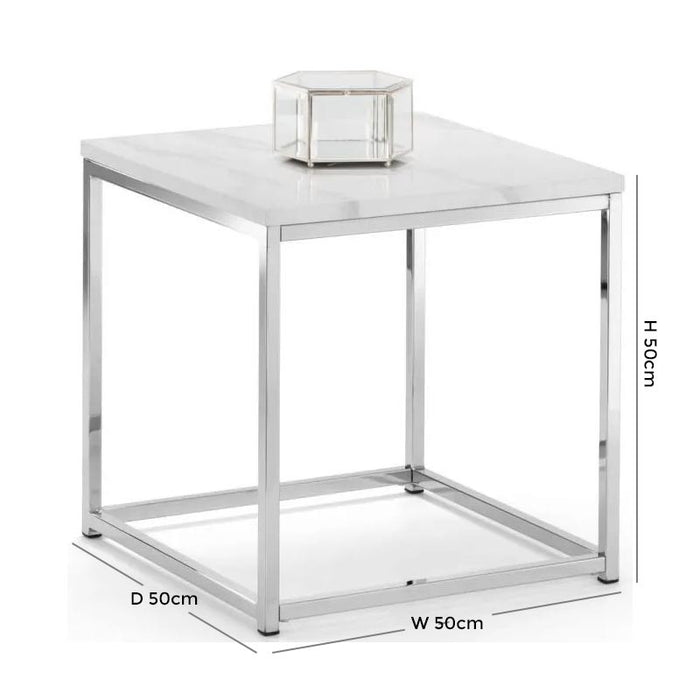 Scala White Marble and Chrome Square Lamp Table