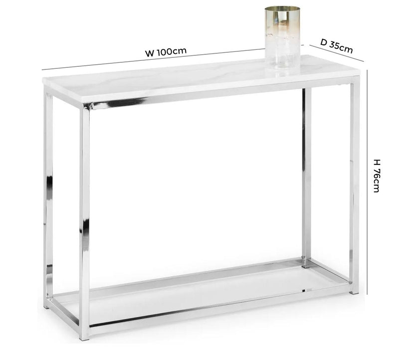 Scala White Marble and Chrome Console Table