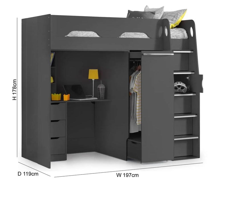 Pegasus Matt Anthracite High Sleeper Bed