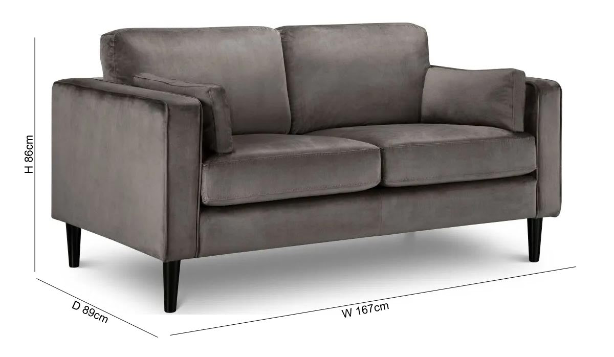 Hayward Grey Velvet Fabric 2 Seater Sofa
