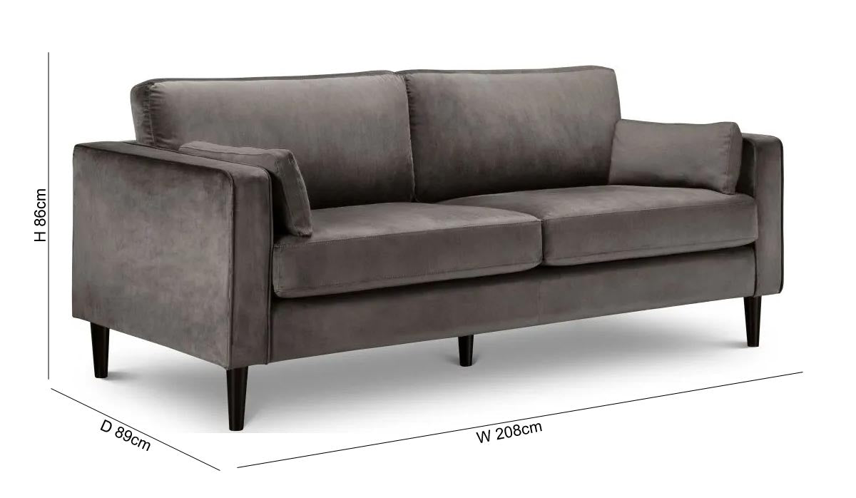 Hayward Grey Velvet 3 Seater Fabric Sofa